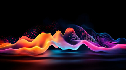 Abstract colorful waves, digital art, dark background, technology concept, website banner