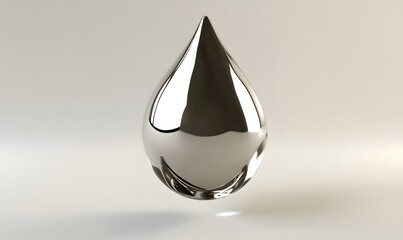Fototapeta premium Silver liquid drop, isolated on white, reflective surface, for industrial or science use