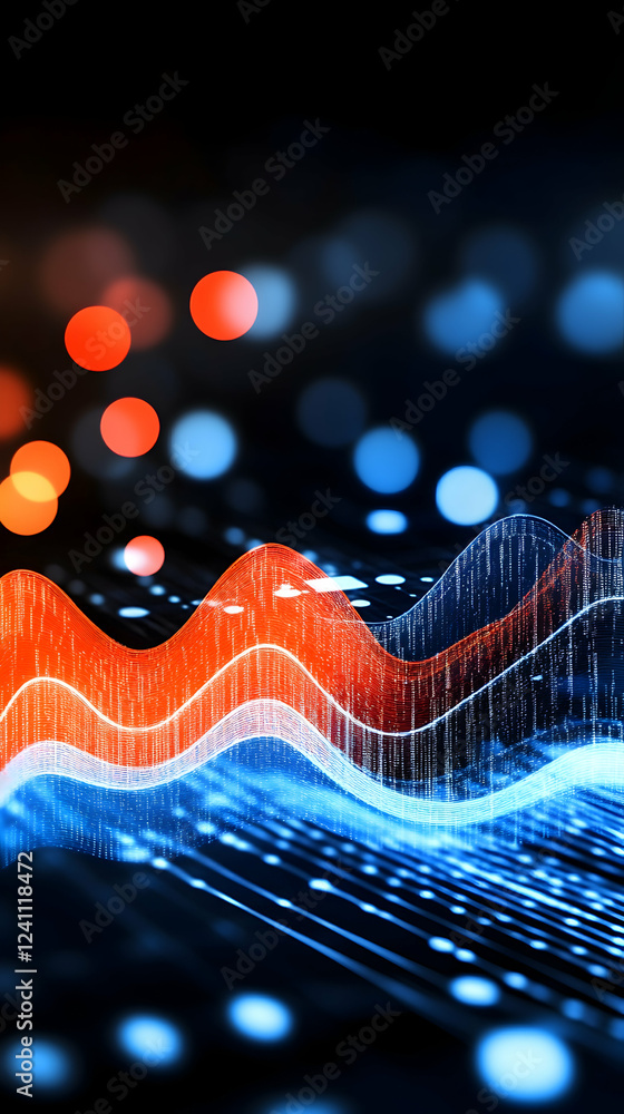 Poster abstract data visualization financial market trends, fluctuating graph, bokeh background. use websit
