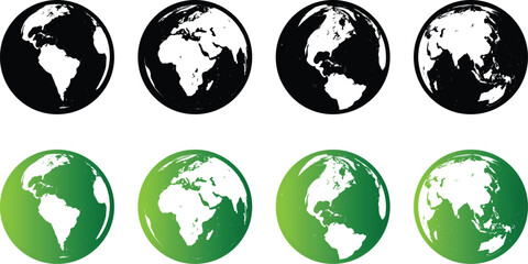 World icon, world globe, planet Earth. Icon with reflection on white background