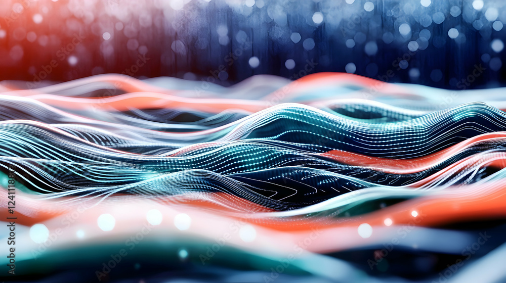 Poster abstract digital waves flowing, bokeh background, data visualization, tech concept