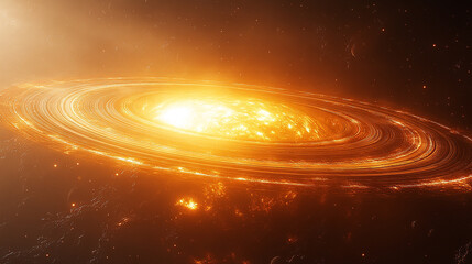 Exploration of a luminous galactic nebula with swirling rings in deep space at dusk