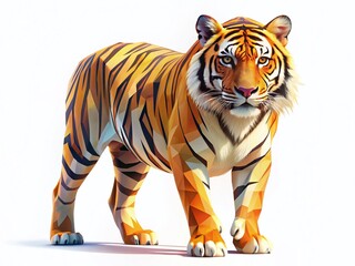 Low Poly 3D Render Tiger, Aerial View, White Background, Wildlife Art, Animal Illustration