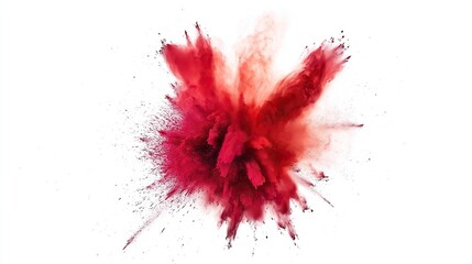 Red powder exploding creating colorful smoke on white background