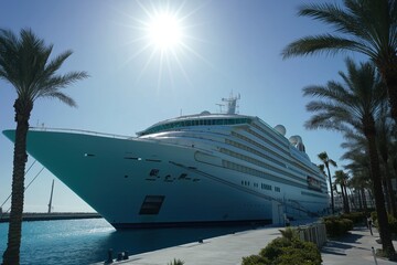 Majestic Cruise Ship at Harbor Enjoy a summer paradise of adventures and relaxation, with the ocean inviting you to indulge in marine activities, stunning views, and warm sunshine