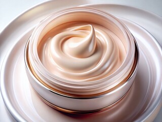 Luxurious Cream Swirl: Close-up Aerial Shot of Cosmetic Cream on Cream White Background