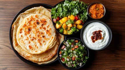Traditional Pakistani Breakfast with Flatbreads and Fresh Ingredients
