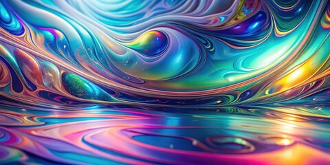 Iridescent mirror-like surface with swirled colors and abstract patterns, shimmering effects, multicolored sheen