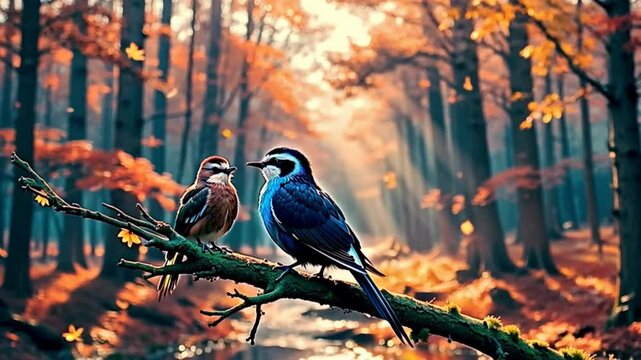 A Bluetit garden bird Parus major, bird on a tree, Robin Erithacus rubecula, Northern Cardinal Pair in Spring, cuple bird on tree