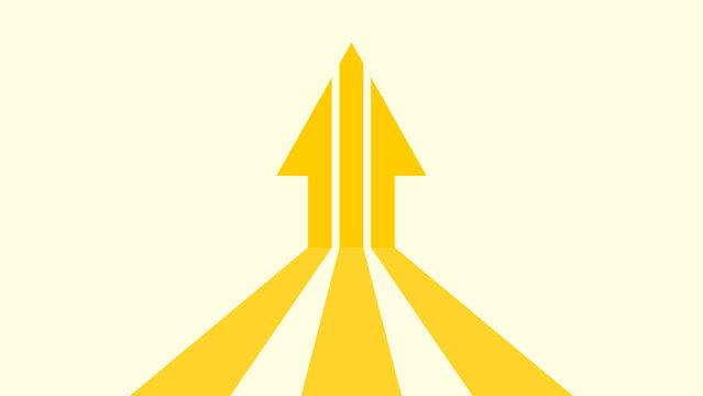 Three lines move forward and join together to form an arrow pointing upwards
