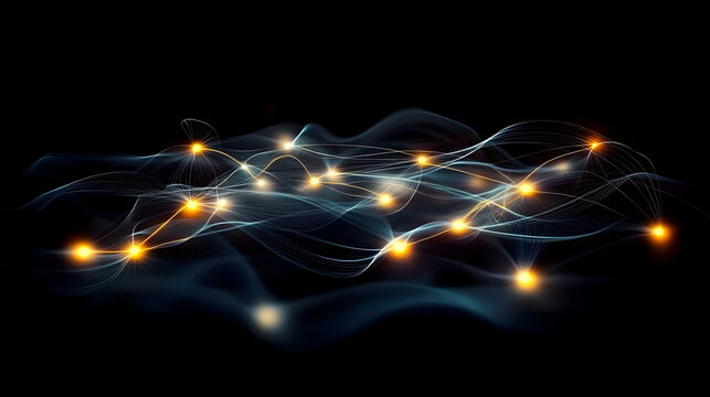 Abstract network connections glowing nodes, dark background, data visualization, tech concept