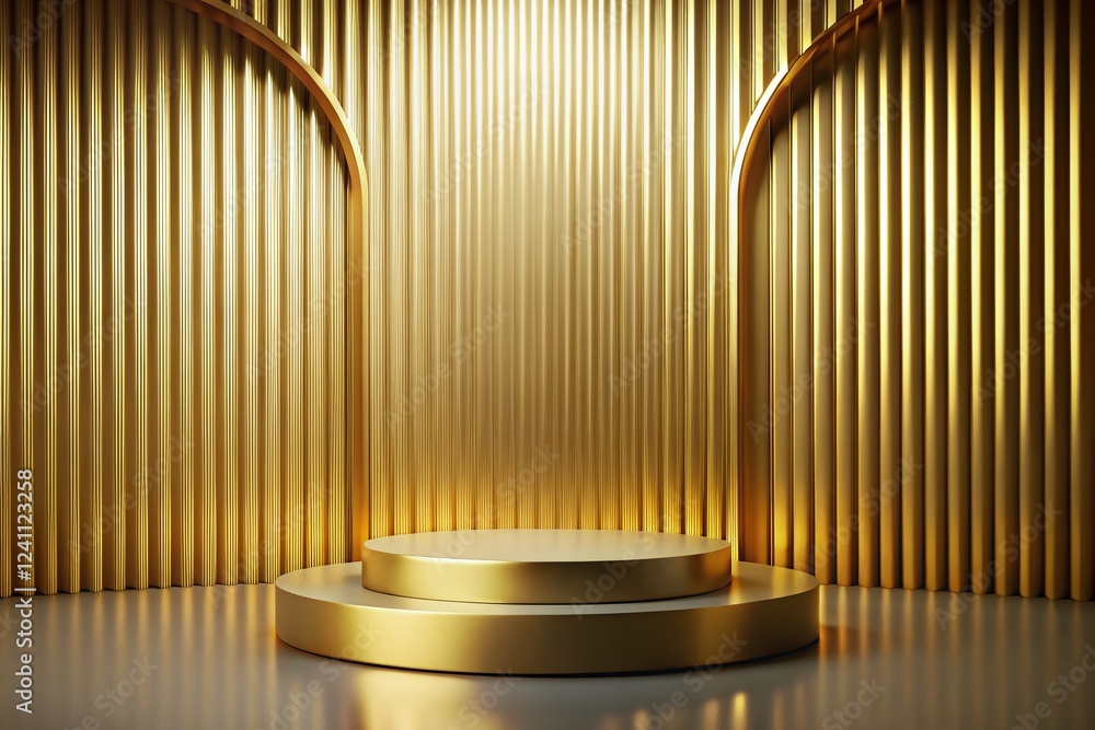 Poster luxurious empty gold podium with geometric shapes for product presentation - 3d render