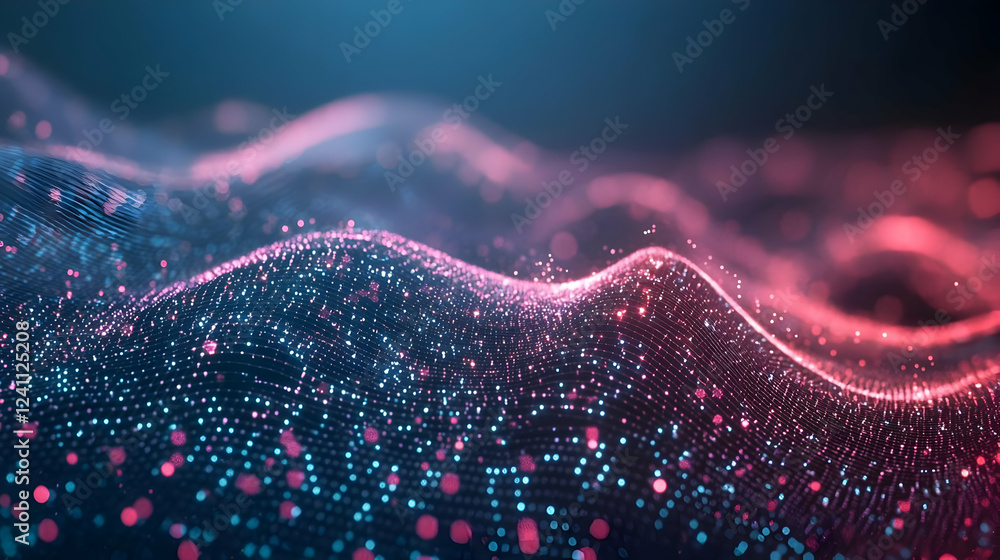 Poster abstract visualization of flowing digital waves with vibrant colors and depth