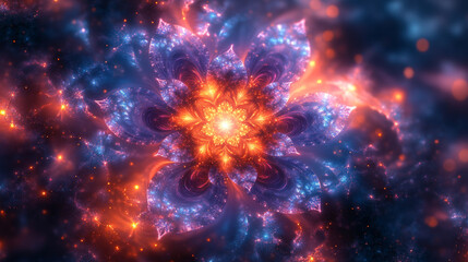 Fototapeta premium Colorful fractal flower pattern glowing in cosmic space with vibrant colors and intricate details