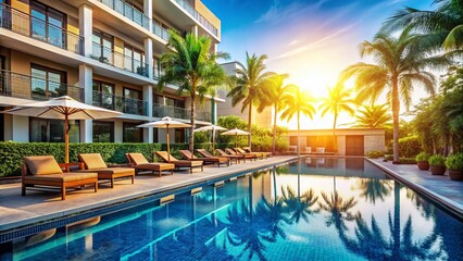 Fototapeta premium Luxury Hotel Swimming Pool: Sun-Drenched Resort Relaxation