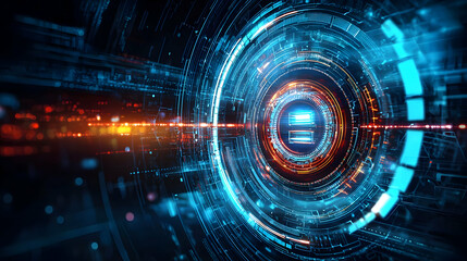 Fototapeta premium Futuristic digital tunnel with glowing patterns and vibrant colors