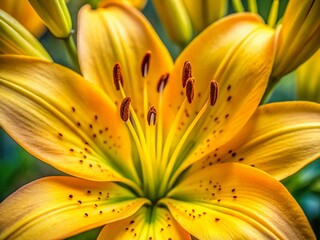 Obraz premium Macro Photography: Vibrant Yellow Lily Blossom, Detailed Pollen & Petals