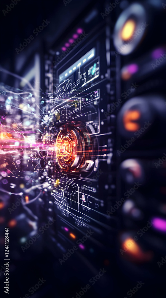Poster data center server energy flow, digital technology background, futuristic network, web hosting