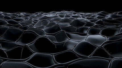 Fototapeta premium Dark, undulating, abstract surface; 3D rendered texture; black background; ideal for science fiction, technology, or design