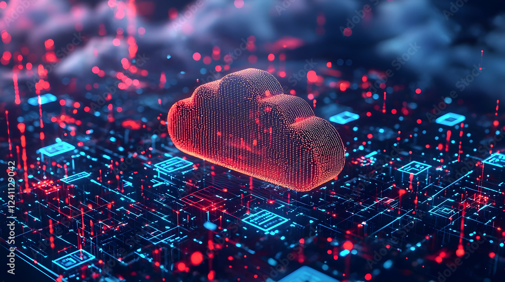 Poster digital cloud computing concept with data streams and technology background