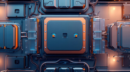 High tech robot assembly line for electric car battery cells, showcasing intricate design and advanced technology. image captures essence of modern manufacturing