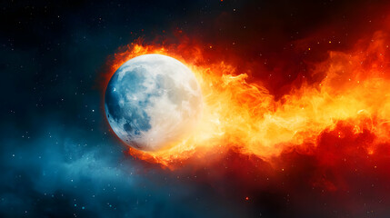 Obraz premium A stunning visual representation of a moon engulfed in flames, showcasing the beauty of celestial phenomena.