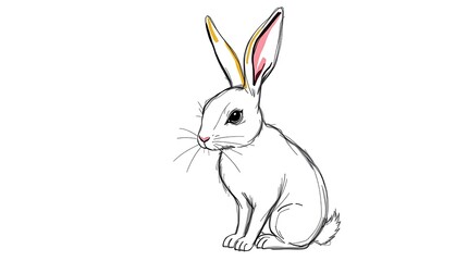 Obraz premium Easter background featuring a vibrant spring scene with colorful Easter eggs, blossoming flowers, and a cheerful bunny