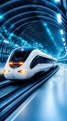 Fototapeta premium High-speed train entering futuristic station, city travel, transportation technology
