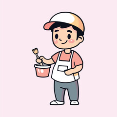 A cartoon of a boy with a bucket of paint vector illustration 