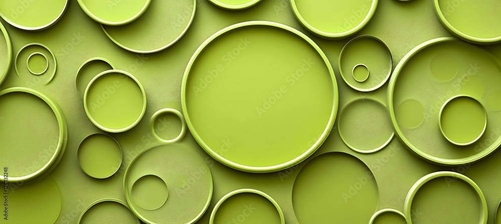 Poster a bold green monochromatic backdrop with repetitive circular elements, offering a stylish and struct
