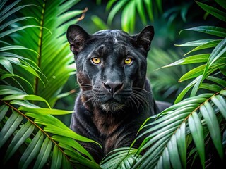 Majestic Black Panther in Lush Jungle - Cinematic HD Wildlife Portrait