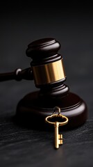 A gavel and a golden key symbolize justice and access to legal rights.