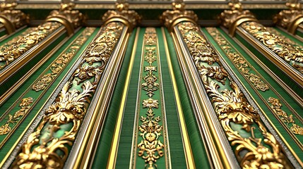 Fototapeta premium Gold & green ornate columns, palace interior, detail, design, architecture