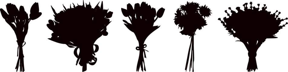 bouquets of flowers silhouette on white background vector
