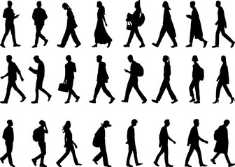 people walking one after another collection silhouette on white background vector