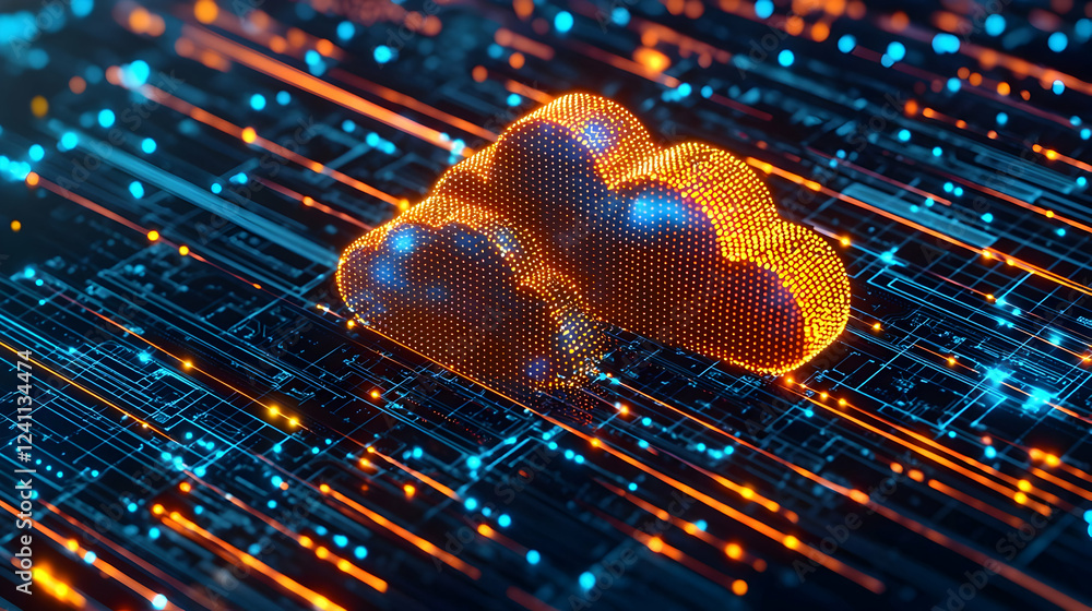 Poster abstract digital cloud symbolizing data transfer and connectivity in a tech environment