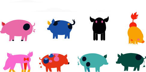 abstract illustration of beground pig set