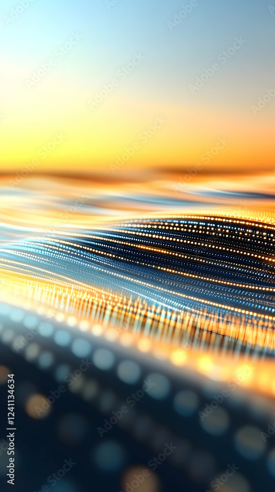 Poster sunset waves data stream abstract background - tech, website, presentation