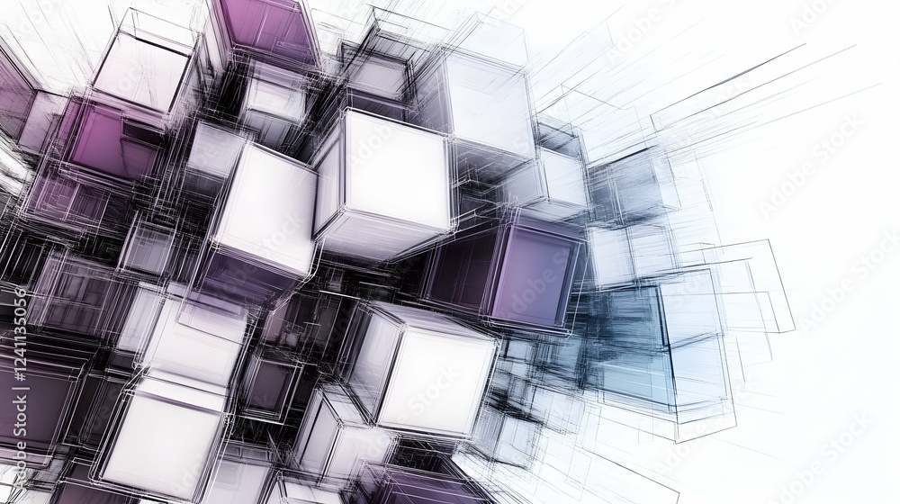 Aufkleber abstract 3d cube city; futuristic architecture; white background; technology concept; ideal for webs