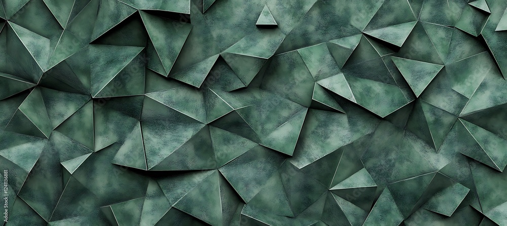 Poster a green backdrop with abstract triangular shapes, delivering a stylish and minimalist background for