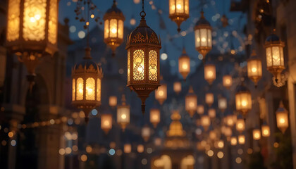 Obraz premium Glowing Lanterns Illuminate Festive Night Scene