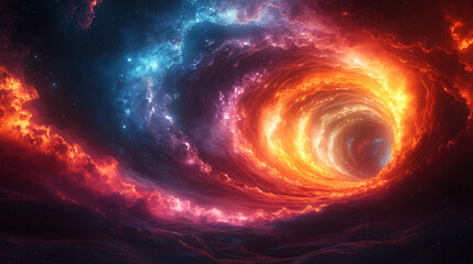 Obraz premium Cosmic vortex with vibrant hues of orange, blue, and purple swirling in space