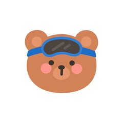 Korean Style Bear Head Cartoon with Blue Ski Goggles