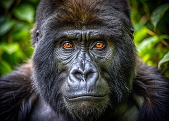 Obraz premium Majestic Silverback Gorilla Close-Up, Virunga Mountains, Africa – Powerful Wildlife Macro Photography