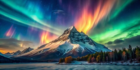 Majestic Snow-Capped Mountain Peak Double Exposure: Solitary Summit in a Dreamlike Sky