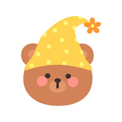 Korean Style Bear Cartoon with Yellow Gnome Hat