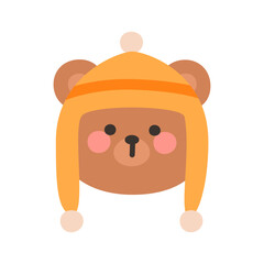 Korean Style Bear Cartoon with Orange Winter Hat
