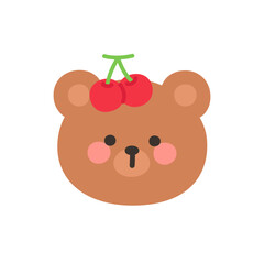 Korean Style Bear Cartoon with Cherry Hat