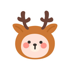Korean Style Bear Head Cartoon with Reindeer Antler © Bubi Studio