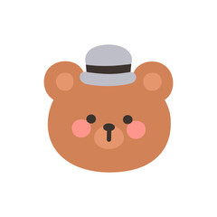 Korean Style Bear Head Cartoon with Gray Cloche Hat